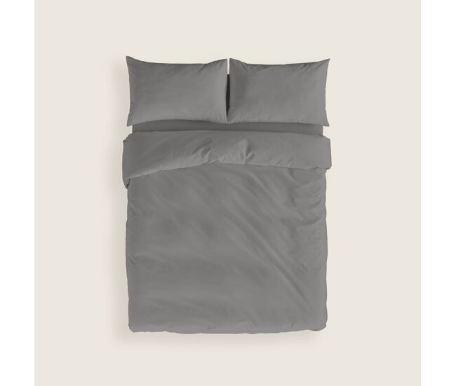 Naturals - funda nórdica lisa cama 135 - cierre con botones - 100% algodón - incluye 1 o 2 fundas de almohada - gris