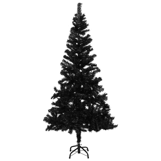 Árvore Natal artificial pré-iluminada c bolas PVC preto