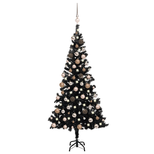 Árvore Natal artificial pré-iluminada c bolas PVC preto