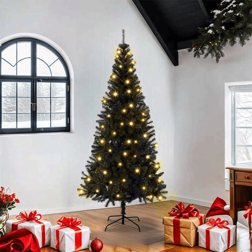 Árvore de Natal - Pinheiro de Natal com 300 LEDs com suporte Preto 180 cm PVC