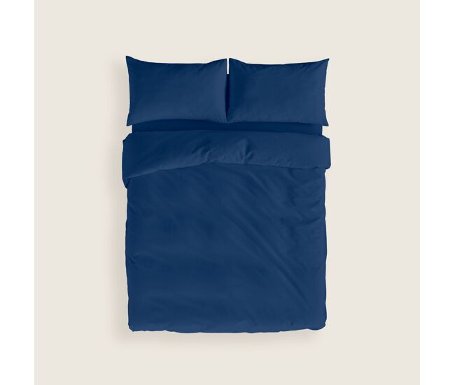 Naturals - funda nórdica lisa cama 90 - cierre con botones - 100% algodón - incluye 1 o 2 fundas de almohada - azul