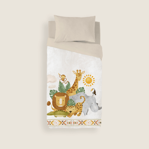 NATURALS - Capa de edredão estampada infantil Cama 90 - Algodão extra macio - Inclui 1 fronha - SAFARI