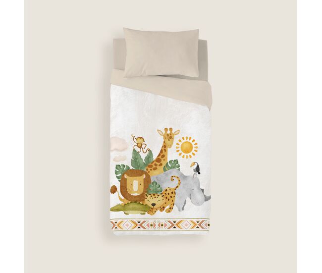 Naturals - funda nórdica estampada infantil cama 90 - algodón extra suave - incluye 1 funda de almohada - safari