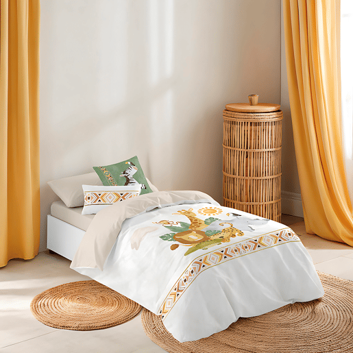 NATURALS - Capa de edredão estampada infantil Cama 90 - Algodão extra macio - Inclui 1 fronha - SAFARI