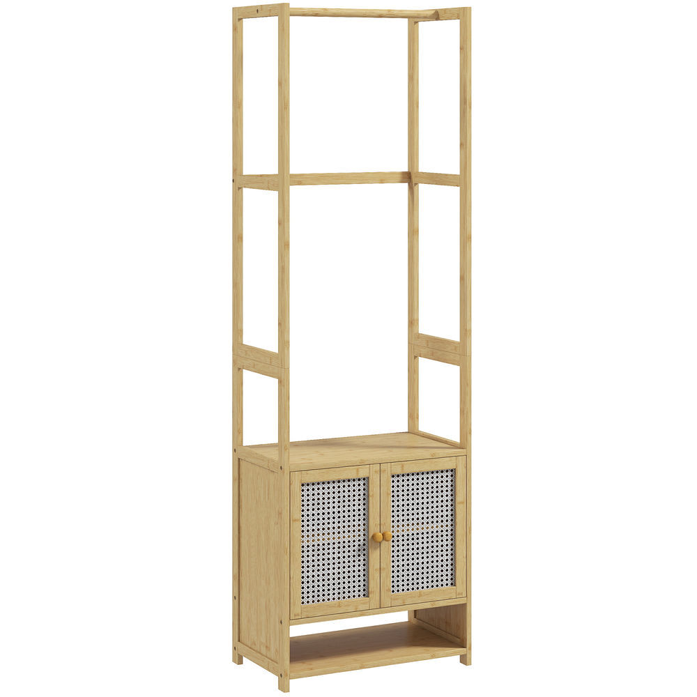 Homcom perchero con armario, perchero para ropa de bambú, con zapatero, barra para colgar, estante ajustable, para entrada, pasillo, dormitorio, 53x31x168 cm, natural