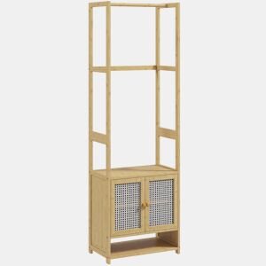 HOMCOM Móvel Cabide de Entrada Cabide para Roupas de Bambu com Sapateira Barra para Pendurar Prateleira Ajustável para Entrada Corredor Quarto 53x31x168 cm Madeira