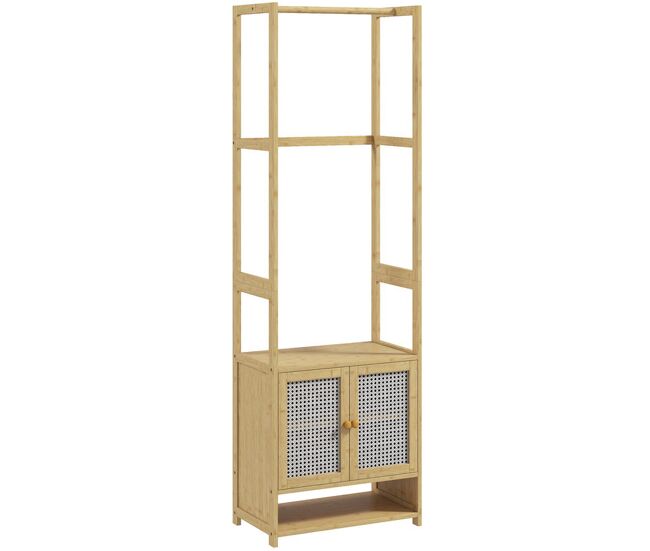 Homcom perchero con armario, perchero para ropa de bambú, con zapatero, barra para colgar, estante ajustable, para entrada, pasillo, dormitorio, 53x31x168 cm, natural