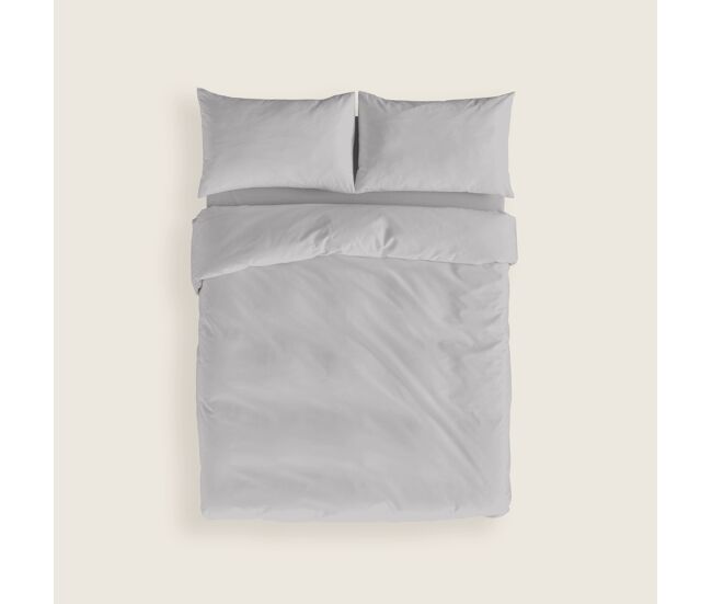 Naturals - funda nórdica lisa cama 135 - cierre con botones - 100% algodón - incluye 1 o 2 fundas de almohada - gris pálido
