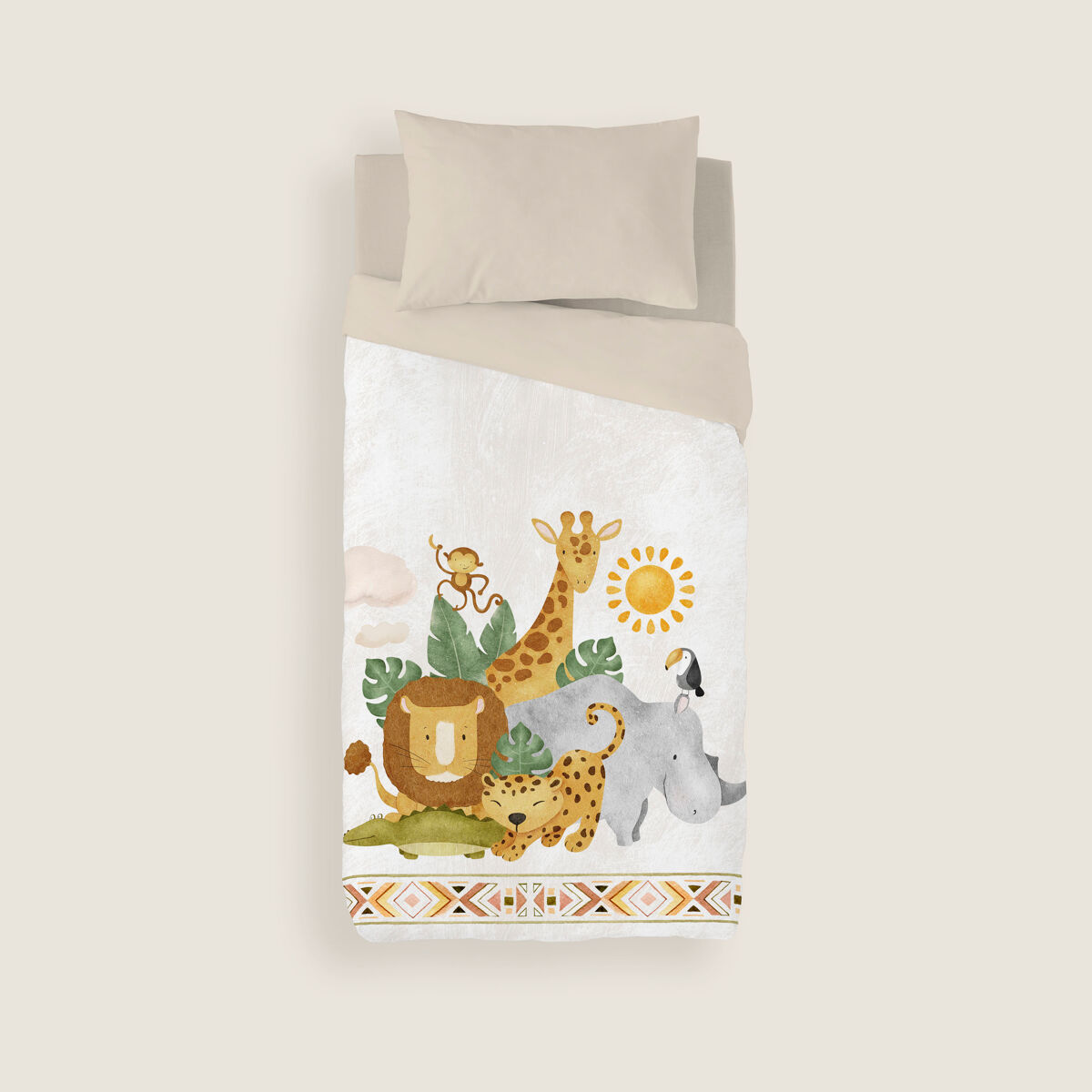 Naturals - funda nórdica estampada infantil cama 105 - algodón extra suave - incluye 1 funda de almohada - safari
