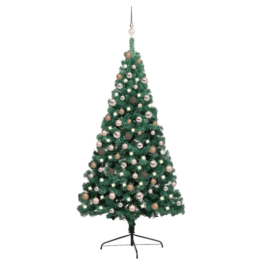 Meia árvore Natal artificial pré-iluminada c bolas verde