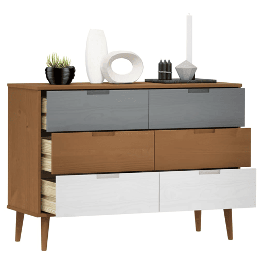 Aparador Bufete Móvel de apoio de gavetas 113x40x80 cm pinho maciço castanho