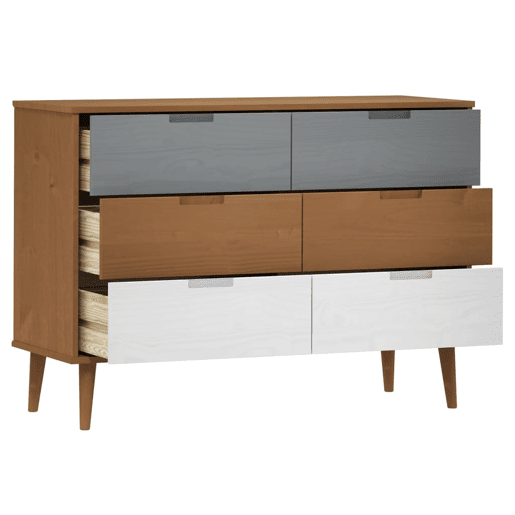 Aparador Bufete Móvel de apoio de gavetas 113x40x80 cm pinho maciço castanho