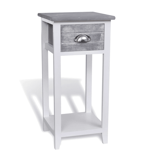 Mesa De Cabeceira - Mesinha De Cabeceira com 1 gaveta, cinzento e branco