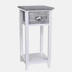Mesa De Cabeceira - Mesinha De Cabeceira com 1 gaveta, cinzento e branco