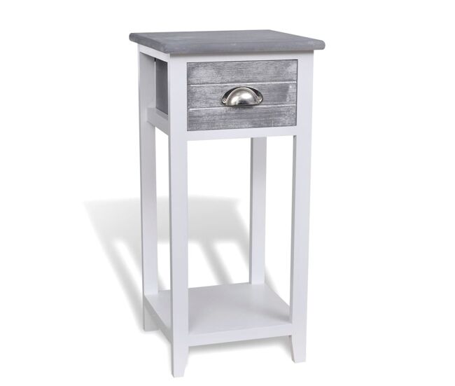 Mesita de noche - mesilla de noche con 1 cajón gris y blanca