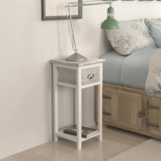 Mesa De Cabeceira - Mesinha De Cabeceira com 1 gaveta, cinzento e branco