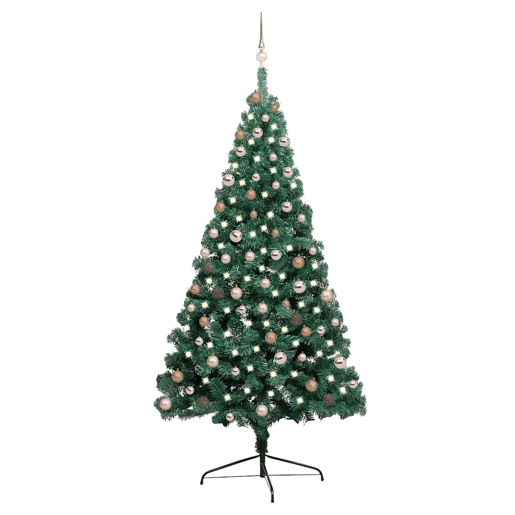 Meia árvore Natal artificial pré-iluminada c bolas verde Meia árvore Natal artificial pré-iluminada c bolas verde