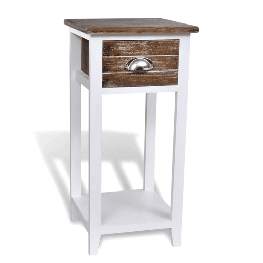 Mesa De Cabeceira - Mesinha De Cabeceira com 1 gaveta, castanho e branco