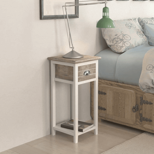 Mesa De Cabeceira - Mesinha De Cabeceira com 1 gaveta, castanho e branco