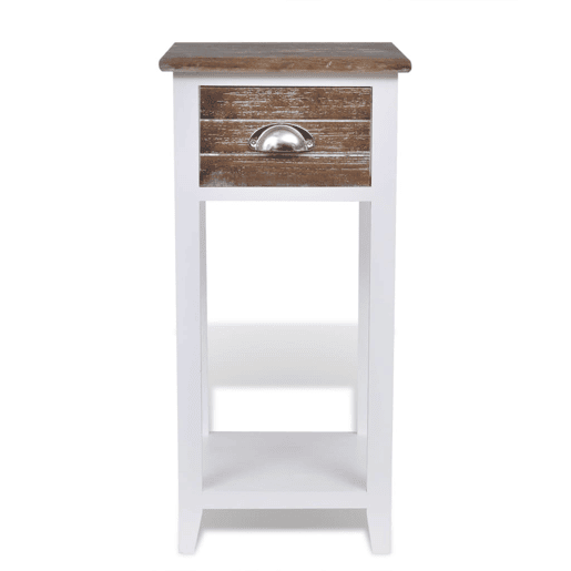 Mesa De Cabeceira - Mesinha De Cabeceira com 1 gaveta, castanho e branco