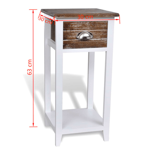 Mesa De Cabeceira - Mesinha De Cabeceira com 1 gaveta, castanho e branco