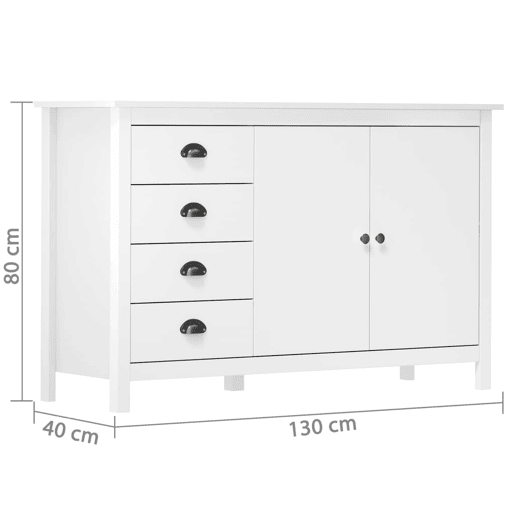 Aparador Bufete Móvel de apoio - 130x40x80 cm madeira de pinho maciça branco