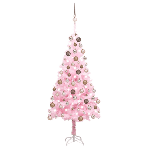 Árvore Natal artificial pré-iluminada c bolas PVC rosa