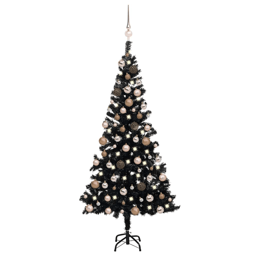 Árvore Natal artificial pré-iluminada c bolas PVC preto Árvore Natal artificial pré-iluminada c bolas PVC preto
