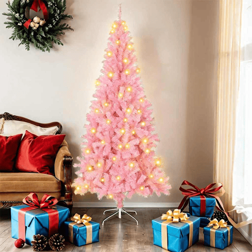 Árvore de Natal - Pinheiro de Natal com 300 LEDs com suporte Rosa 180 cm PVC