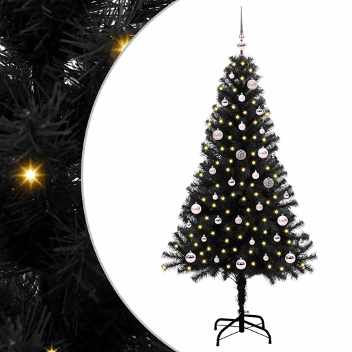 Árvore de Natal - Pinheiro de Natal com 150 LEDs com suporte Preto 150 cm PVC