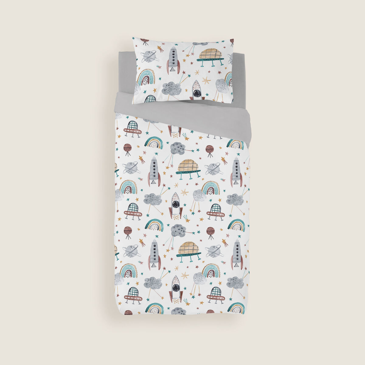 Naturals - funda nórdica estampada infantil cama 105 - algodón extra suave - incluye 1 funda de almohada - rocket