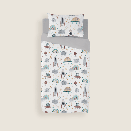 NATURALS - Capa de edredão estampada infantil Cama 105 - Algodão extra macio - Inclui 1 fronha - ROCKET