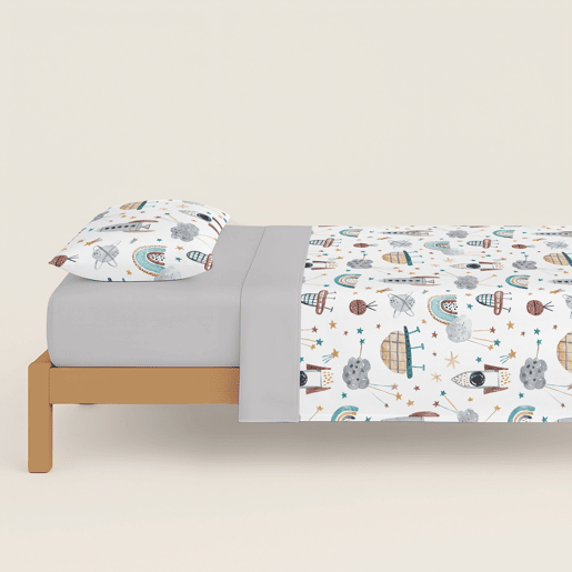 NATURALS - Capa de edredão estampada infantil Cama 105 - Algodão extra macio - Inclui 1 fronha - ROCKET