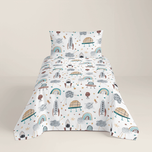 NATURALS - Capa de edredão estampada infantil Cama 105 - Algodão extra macio - Inclui 1 fronha - ROCKET
