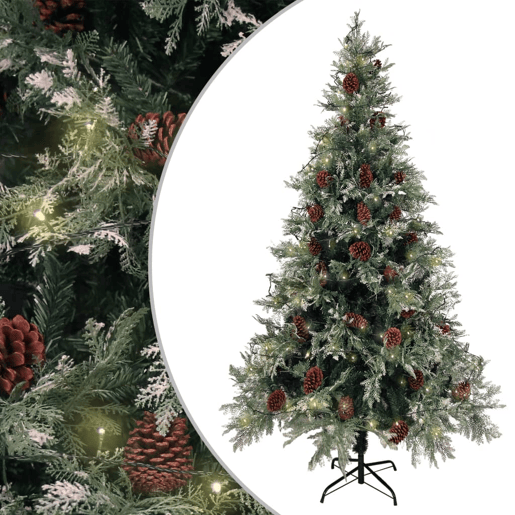Árvore Natal pré-iluminada c pinhas 195 cm PVCPE verdebranco