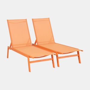 Transat de aço multi posições, set de 2, Flora, Laranja, 155x59x106 cm
