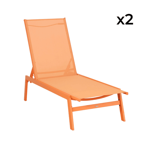 Transat de aço multi posições, set de 2, Flora, Laranja, 155x59x106 cm