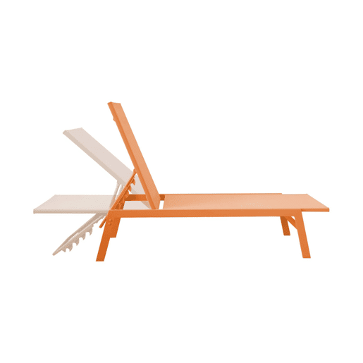 Transat de aço multi posições, set de 2, Flora, Laranja, 155x59x106 cm