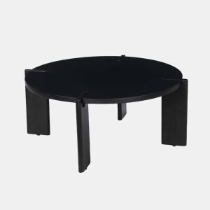 Mesa de centro exótica redonda de madeira maciça, Reva, Preto, 80x80x36 cm