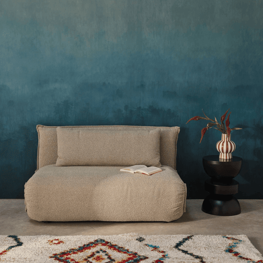 Sofá-cama conversível boucle texturado, 2 lugares, Fleeep, Beige, 200x120x66 cm