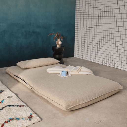 Sofá-cama conversível boucle texturado, 2 lugares, Fleeep, Beige, 200x120x66 cm