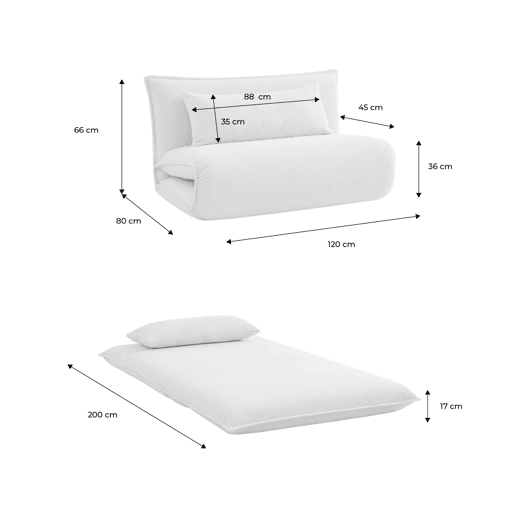 Sofá-cama conversível boucle texturado, 2 lugares, Fleeep, Beige, 200x120x66 cm