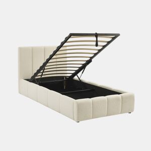 Cama baú com estrado de ripas e cabeceira 90cm, acabamento boucle, Lex, Branco, 211x105x91 cm