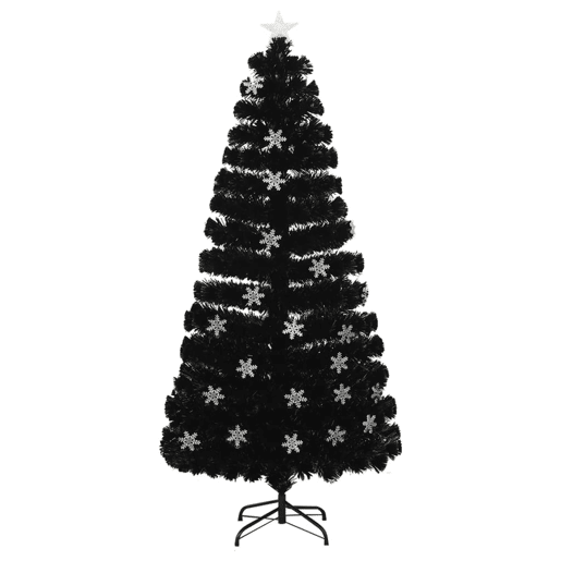 Árvore de Natal - Pinheiro de Natal com flocos de neve LED 150 cm fibra ótica preto