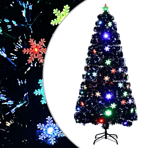 Árvore de Natal - Pinheiro de Natal com flocos de neve LED 150 cm fibra ótica preto