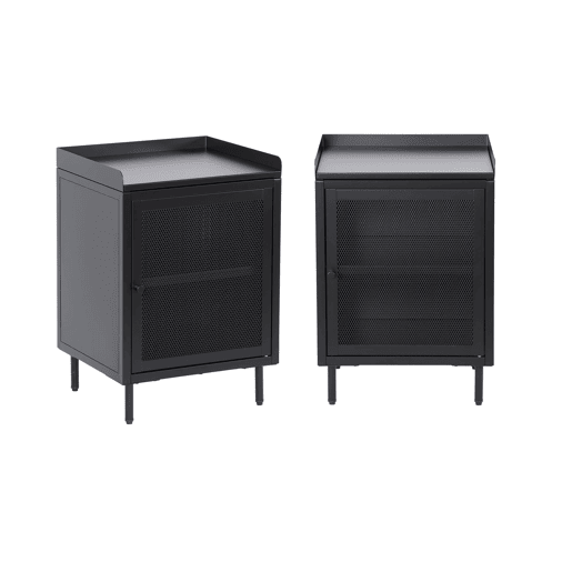 Mesa de cabeceira industrial de metal com 1 porta, set de 2, Ohio, Preto, 40x35x58 cm