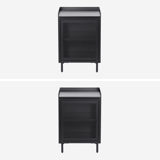 Mesa de cabeceira industrial de metal com 1 porta, set de 2, Ohio, Preto, 40x35x58 cm