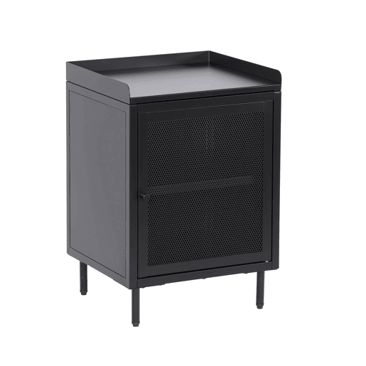 Mesa de cabeceira industrial de metal com 1 porta, set de 2, Ohio, Preto, 40x35x58 cm