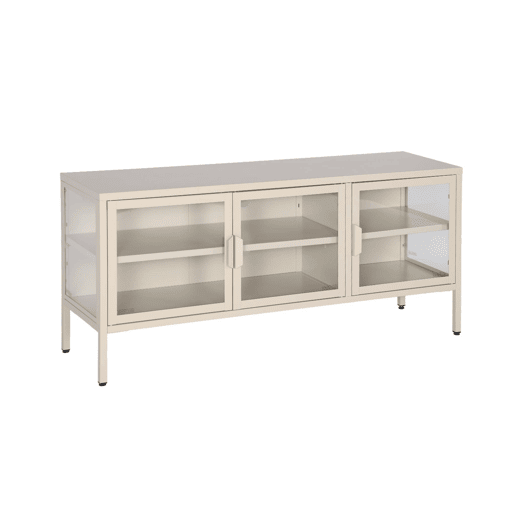 Móvel de TV industrial em metal e vidro com 3 portas, 120cm, Arkansas, Beige, 120x35x55 cm