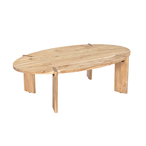 Mesa de centro oval em madeira de manga maciça, Reva, Natural, 120x65x36 cm